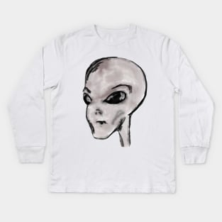 Grey Alien Kids Long Sleeve T-Shirt